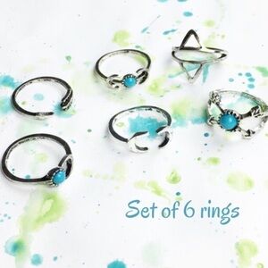 𝅺TURQUOISE and metal rings. Set of 6. Price firm.